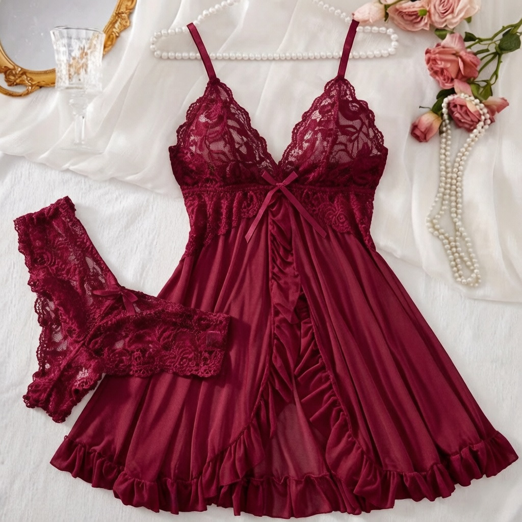 Europa y los Estados Unidos comercio exterior nuevo hilo de red de cuello en V de encaje colgante multicolor sexy ropa interior conjunto TEMU etiqueta Xiying image 17