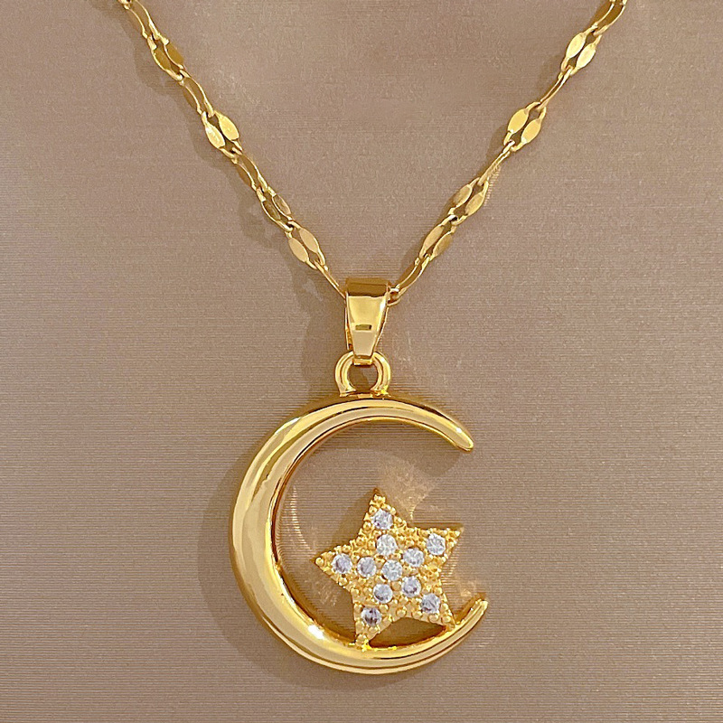 Simple Style Star Stainless Steel Copper Inlay Artificial Diamond Pendant Necklace display picture 1