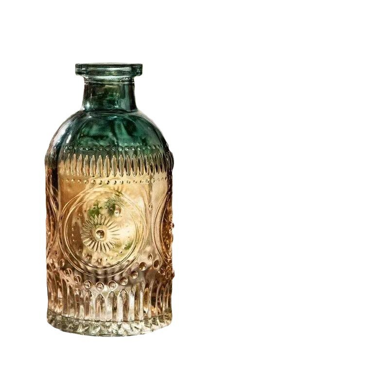 Relieve retrógrado pequeño jarrón transparente decoración de color gradiente para el hogar decoración floral botella de vidrio hidropónico francesa