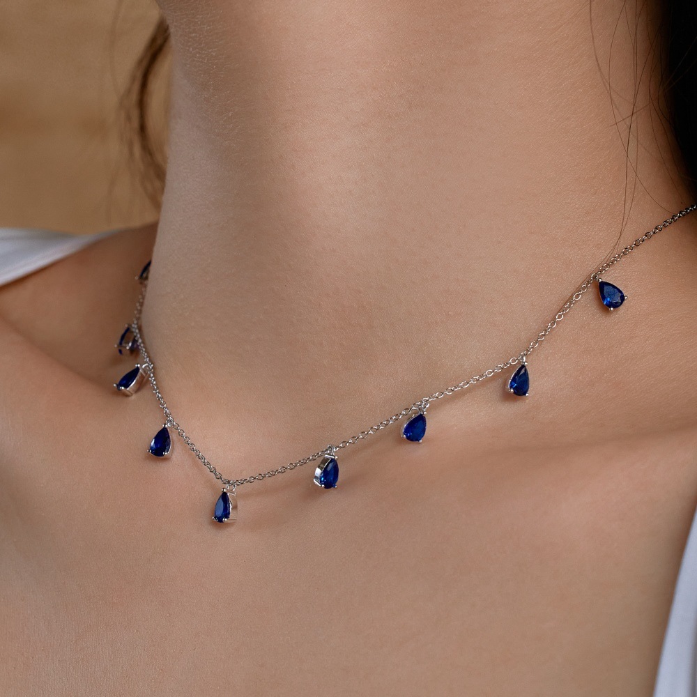 925 Sterling Silver Pendant Material 925 Sterling Silver Zircon Plating Inlay Water Droplets Pendant Necklace
