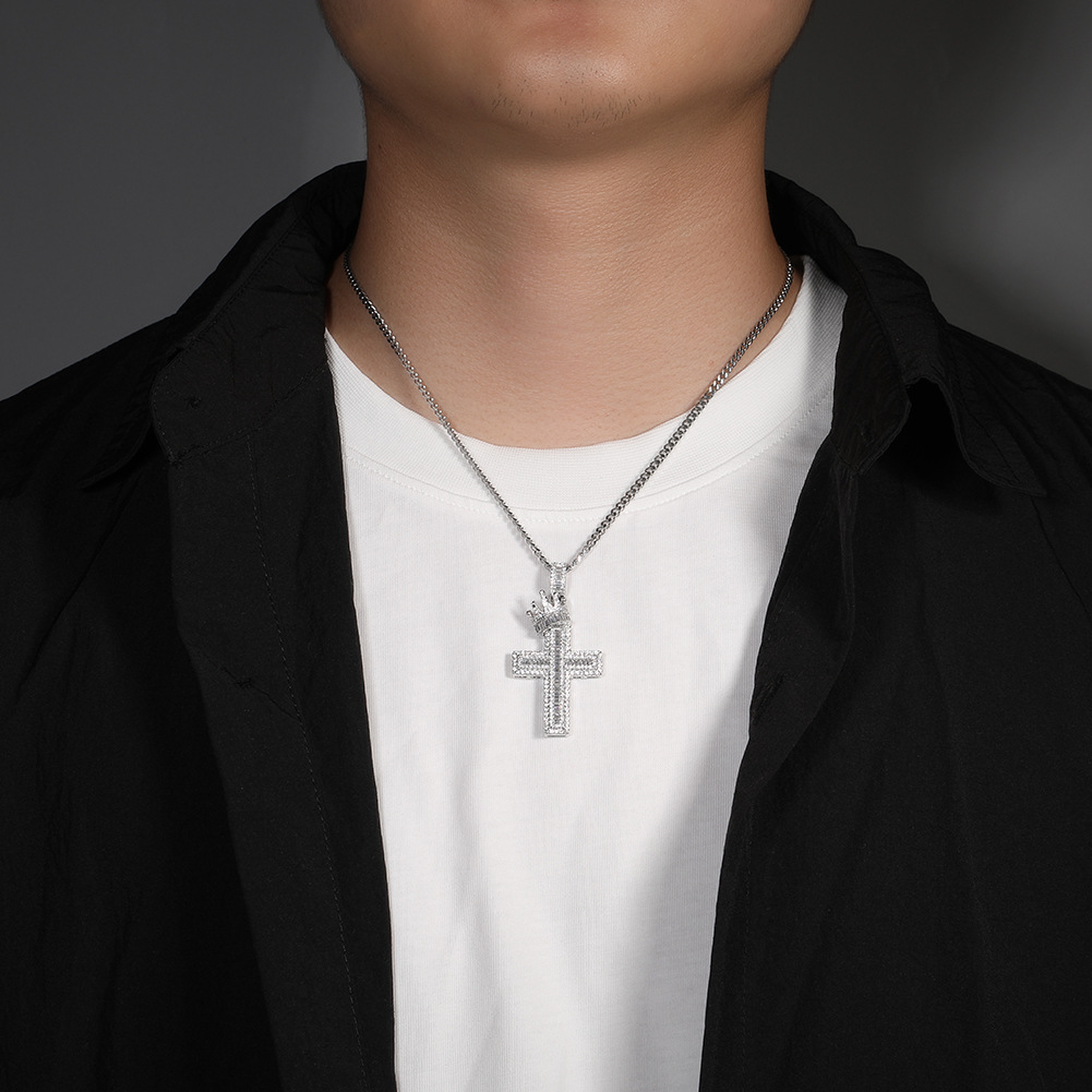 24g Weight Copper Pendant Material Zircon Inlay Material Pendant Necklace Classification 304 Stainless Steel Chain Material Cuban Link Chain Curb Chain, Twisted Rope Chain Chain Type 1 Piece Quantity Casual, Daily, Street Occasion 304 Stainless Steel, Copper Material Cross, Crown Pattern All Seasons Season Men's Gender Inlay Design Hip-Hop, Punk Style Gold, Silver Color Hip-Hop Punk Cross Crown 304 Stainless Steel Copper Inlay Zircon Men's Pendant Necklace Men Pendant Necklaces 6