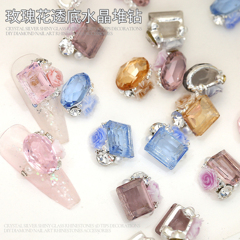 X9 transparent color crystal pigeon egg nail drill explosion finished oval rectangular right angle rose pile drill nail jewelry X9 transparent color crystal pigeon egg nail drill explosion finished oval rectangular right angle rose pile drill nail jewelry