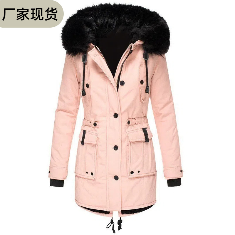 [Clearance] Cross-Border European and American Women's Clothing, Fleece-Lined and Thickened Cotton Coat, Women's Winter Parka with Fur Collar