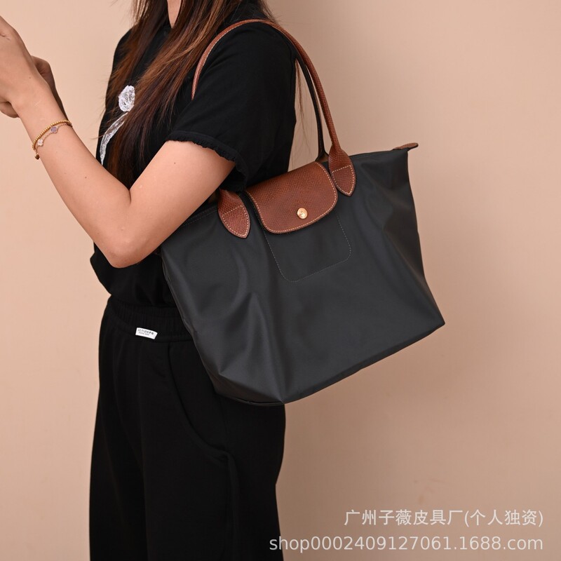 高品質 Longxiang クラシックナイロン餃子バッグ女性の大容量ポータブルショルダーバッグ軽量折りたたみトートバッグ|undefined