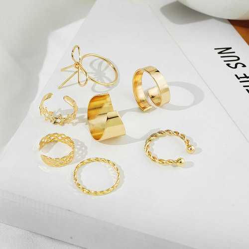 European and American cross-border hot-selling retro bow five-pointed star twist 8-piece ring ins style ring open ring