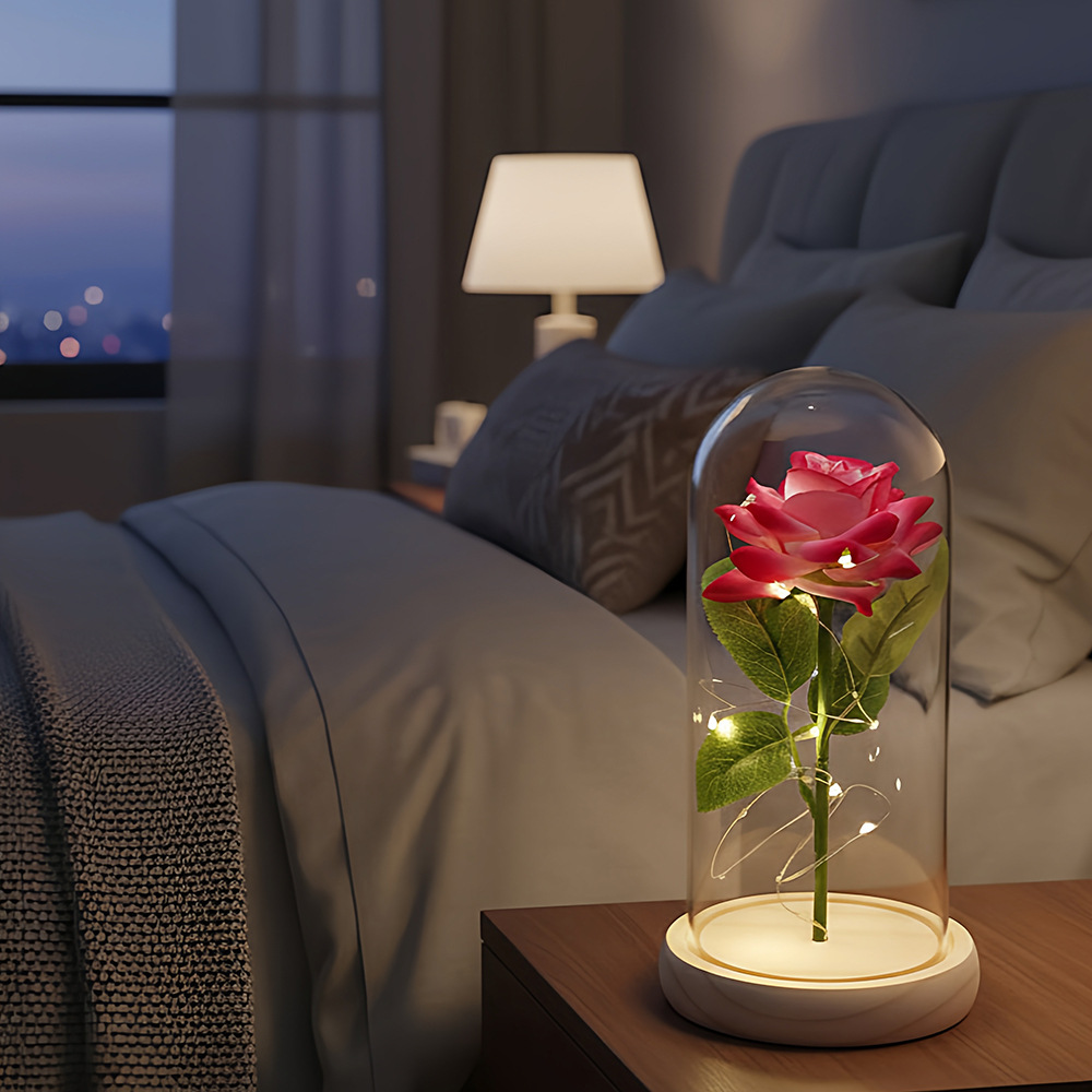 Rosas transfronterizas flores inmortales ramo de flores cubierta de vidrio regalo de día de San Valentín decoración de alta calidad regalo creativo del día de la madre