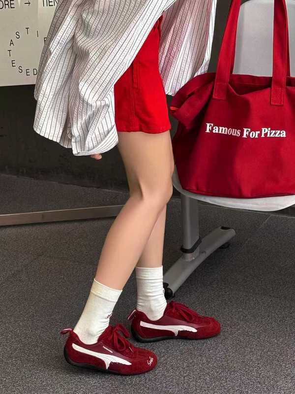 牛皮德训鞋女2025年秋季新款增高红色休闲运动鞋百搭网红赛车鞋潮|undefined