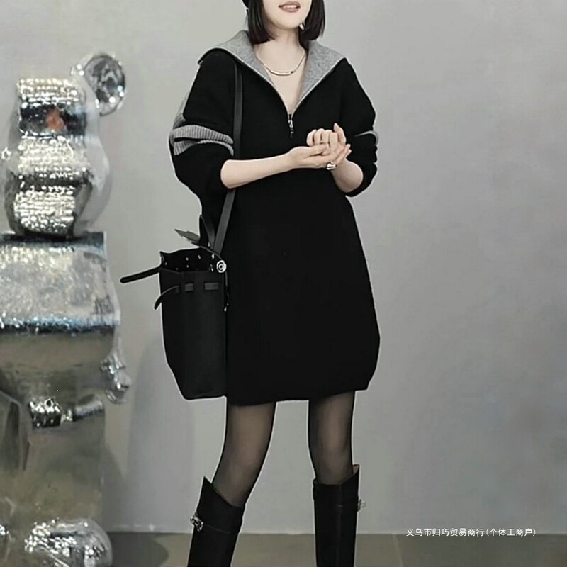 Plus-size autumn and winter loose-fitting, thick, pullover sweater, knitted dress for curvy women, designed to cover the stomach and create a slimming effect Plus-size autumn and winter loose-fitting, thick, pullover sweater, knitted dress for curvy women, designed to cover the stomach and create a slimming effect