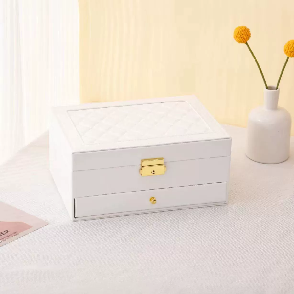 Polyurethane Jewelry Storage Box, Multi-Layer Large Capacity Organizer for Rings & Necklaces
