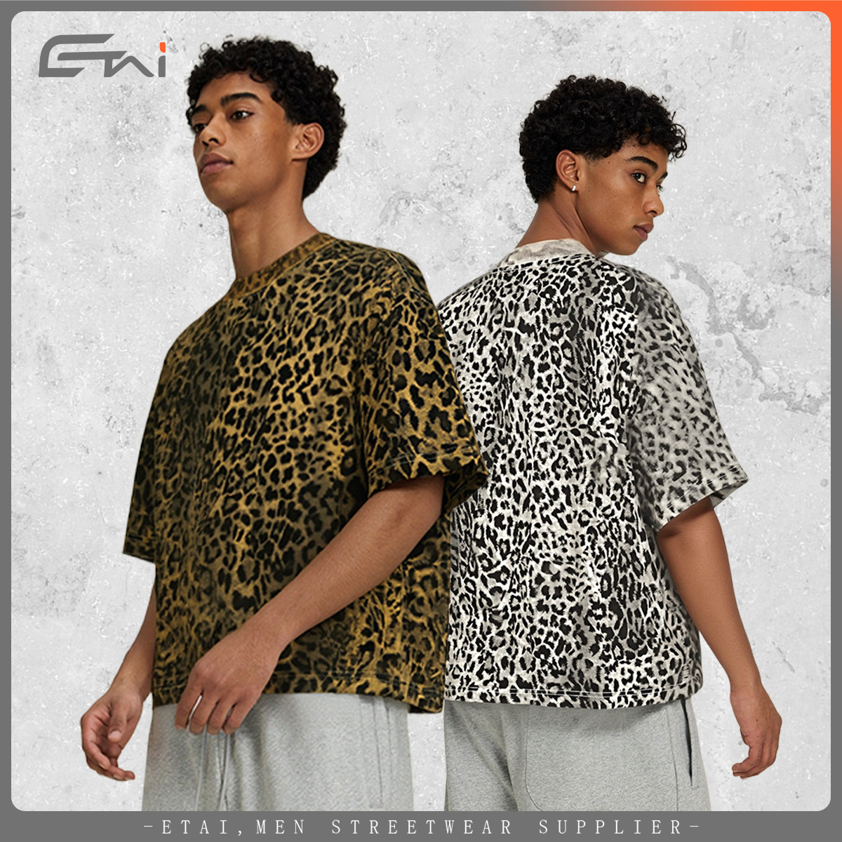 Verano nueva marca de moda impresa leopardo camiseta de manga corta hombre corto suelto ropa de hombre adolescente hombro de cuello redondo manga corta
