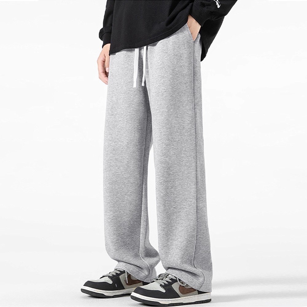 American-style heavyweight cotton men's autumn loose straight leg solid color trousers sweatpants basic elastic waist versatile trendy pants