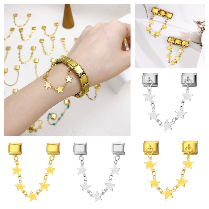 Double Hook Italian Module Bracelet Five-Pointed Star Pendant Spliced ​​Titanium Steel Watch Strap Chain Italian Charm