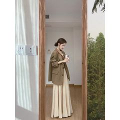 初秋一整套穿搭卡其色西装外套女秋季新款韩系显瘦气质西服上衣女
