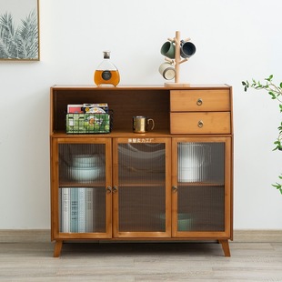 Solid Wood Tea Cabinet Home Living Room Kitchen Sideboard Storage Cabinet Simple Light Luxury Multi-Functional Floor-Standing Multi-Layer