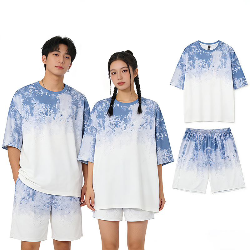 Transfronterizo americano tie-dying casual set hombre verano suelto hielo camiseta de cuello redondo de manga corta rápida secado pantalones cortos deportivos de moda