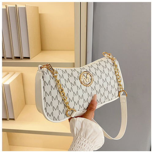 French retro armpit bag for women 2025 new letter printed M-letter square bag chain single-shoulder handbag