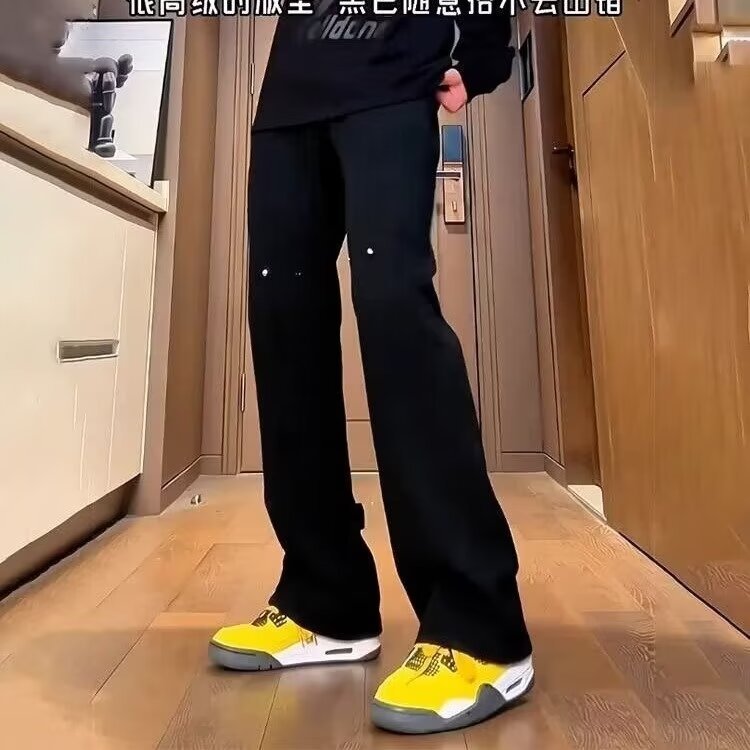 Pantalones vaqueros con botones viejos lavados de la calle americana Pantalones largos de estilo vibe rectos sueltos de primavera y otoño para hombres