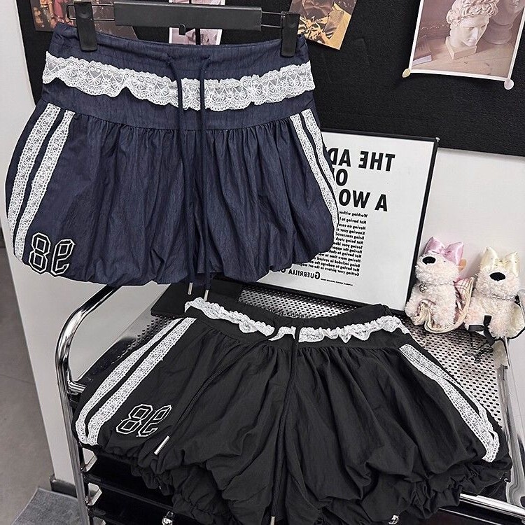 Ballet-style striped letter print drawstring casual sports pants for women, spring/summer design, floral bud shorts, wide-leg short skirt Ballet-style striped letter print drawstring casual sports pants for women, spring/summer design, floral bud shorts, wide-leg short skirt