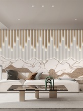 3D仿发光假山墙布简约轻奢新中式客厅电视背景墙纸木板木纹壁纸