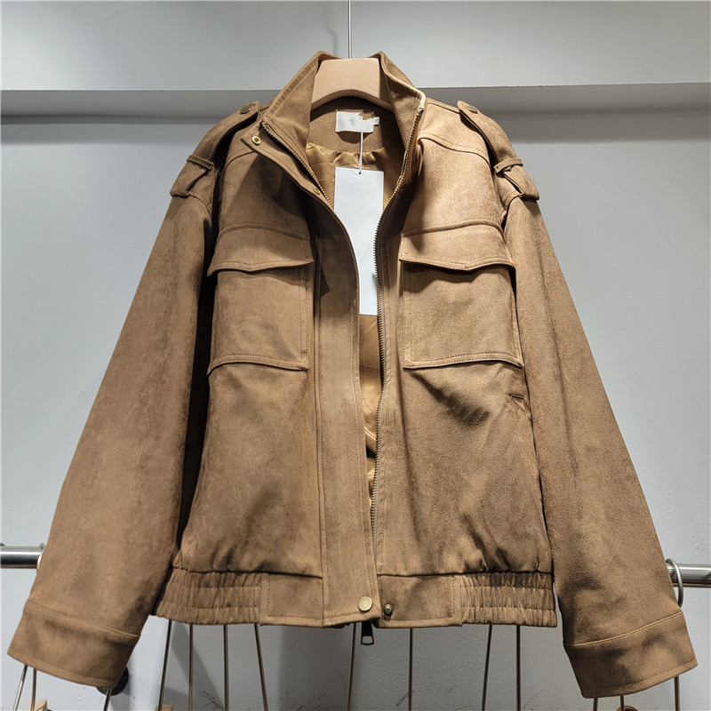 Europa y América de moda chaqueta de piel de ciervo mujer 2026 primavera y otoño nuevo estilo de alta sensación casual chaqueta corta suelta