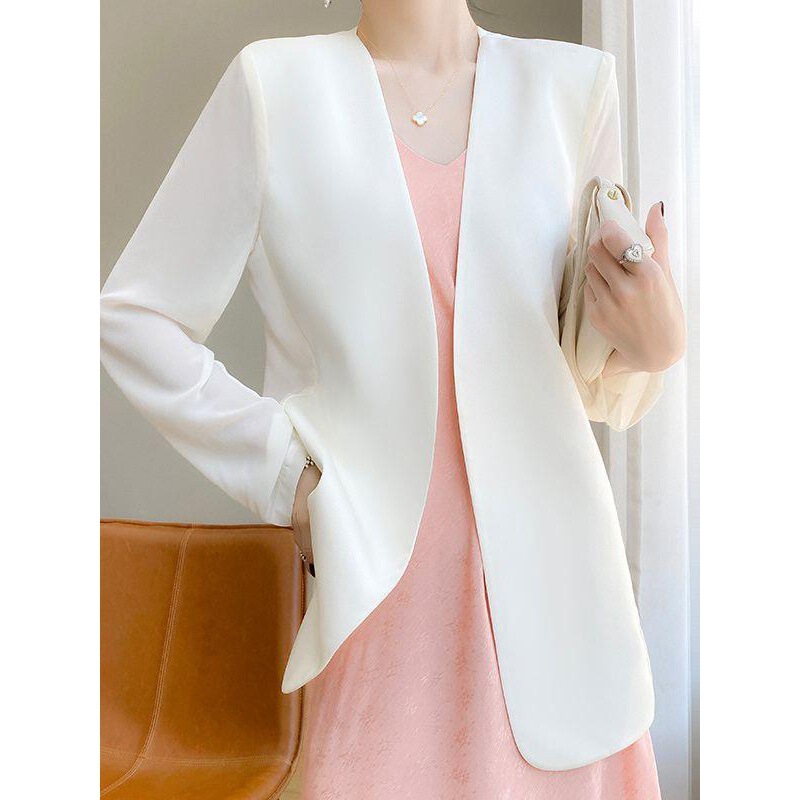 Foreign Style V-neck Suit Jacket Women's New Spring and Summer Thin High-end Korean Style Casual Design Collarless Outer Suit