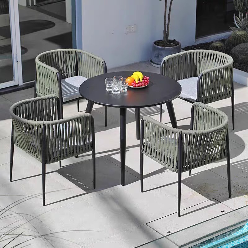 Silla de mimbre impermeable y solar al aire libre, mesa y silla al aire libre, patio, jardín, balcón al aire libre, mesa y silla de ratán de ocio, muebles combinados