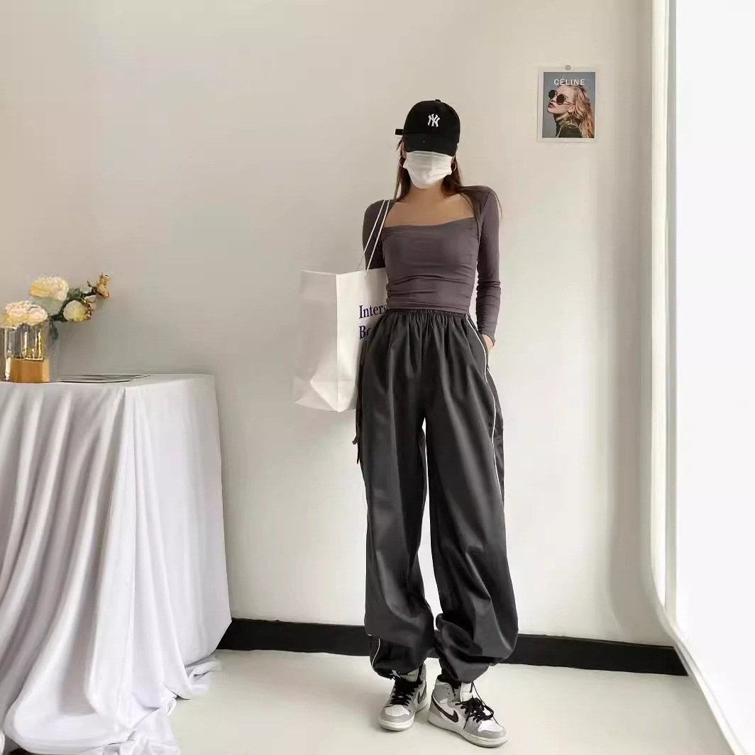 2023 nuevos Pantalones deportivos rectos de secado rápido sensible al aire de las mujeres de Europa y América caliente delgada casual cintura alta pantalones de pierna ancha image 5