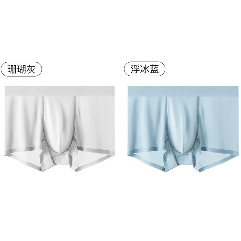 Ropa interior de hombre de seda de hielo sin costuras color puro ultrafino de verano seda de morera transpirable antibacteriano cintura media ropa interior cómoda para hombres