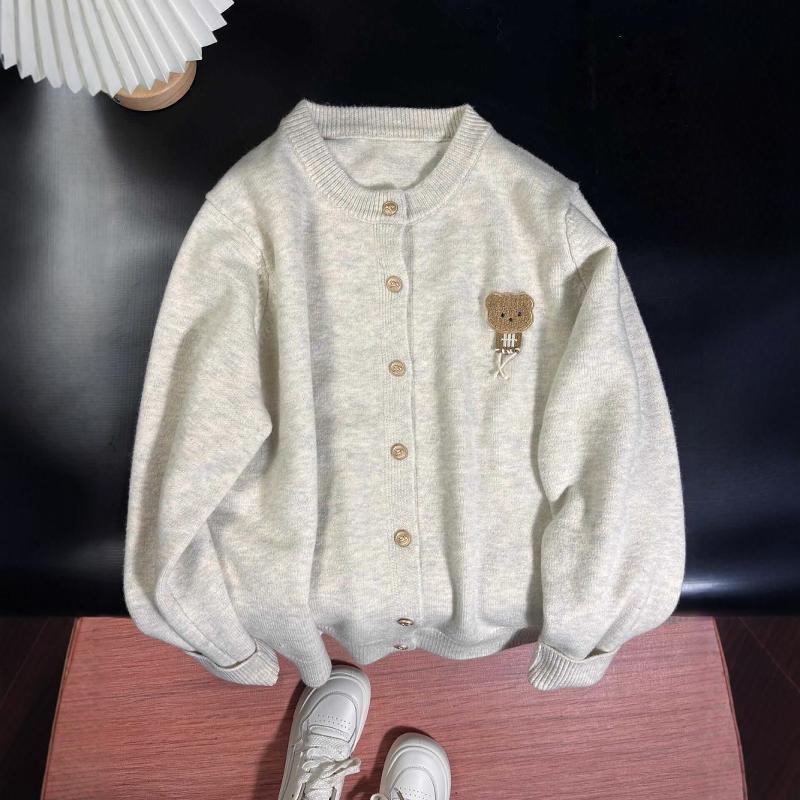 Gestrickte vielseitige weiche klebrige Strickjacke Koreanische Version süßer Teddybär lockerer Rundhalsausschnitt Herbst- und Winteroberbekleidung_voghion.com