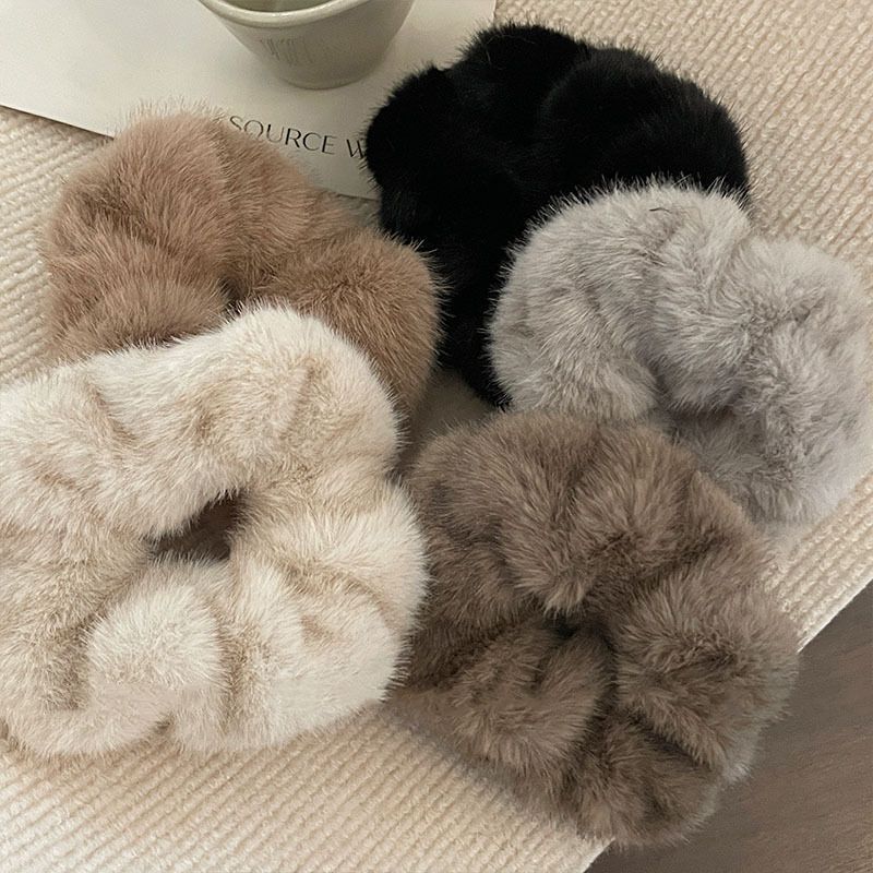 Plush large intestine circle ball head circle headdress simple rubber band female head tie high elastic durable leather head rope hair accessories_voghion.com