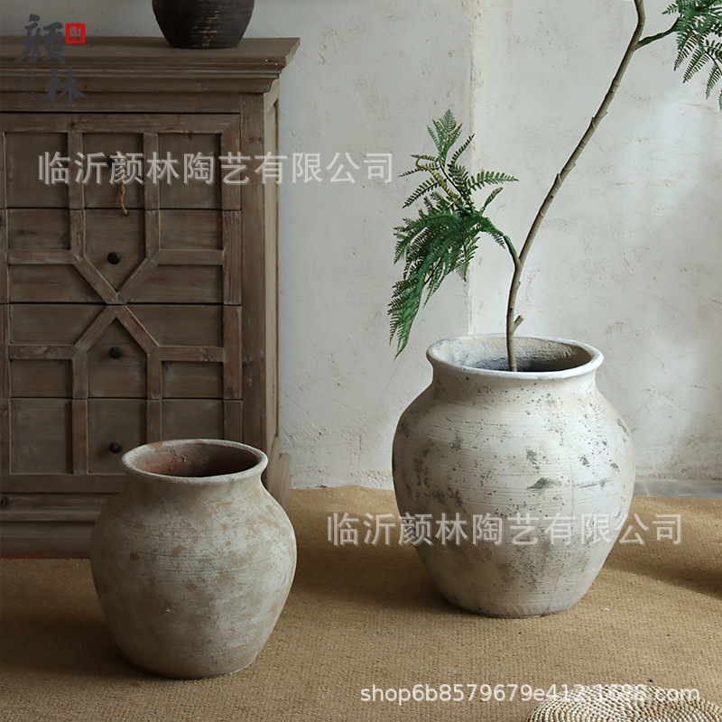 Antigüedad de cemento blanco vasijas de cerámica balcón decoración del hogar suelo verde vasijas de plantación del centro comercial diseño de decoración del hotel paisajismo