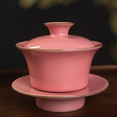 Pink Ruyao Cover bowl teacup Three talents suit Make tea With cover single ceramics Kungfu Online tea set Film opening