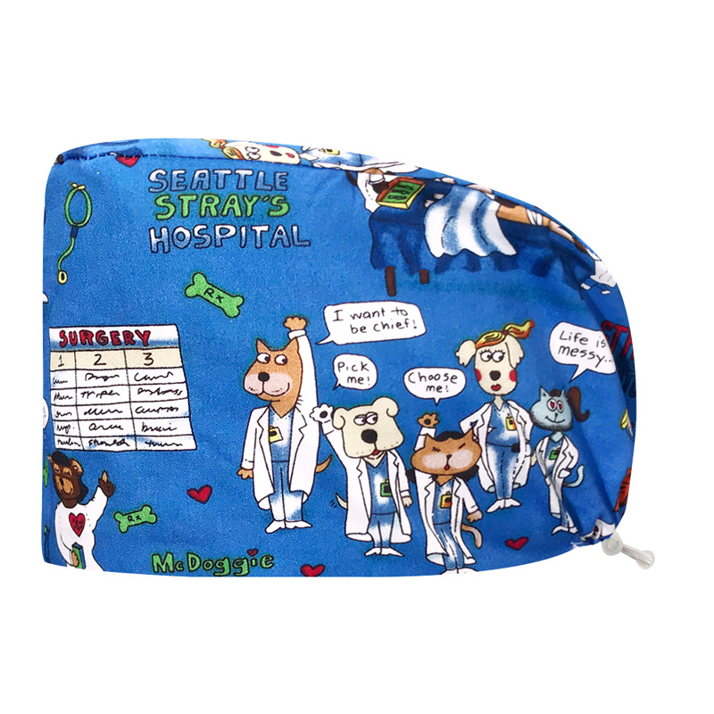 Sombrero de algodón estampado, bonito sombrero de enfermera, dientes, electrocardiograma, herramienta médica, patrón, sombrero de trabajo, sombrero Baotou, exportación