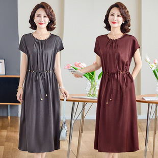 Round Neck Lace-Up Imitation Silk Dress for Women 2025 Summer New Style Fashionable and Elegant Versatile Commuter Skirt