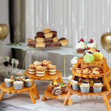 跨境实木甜品架森系婚礼装饰糕点纸杯蛋糕展示架可折叠甜品架果盘