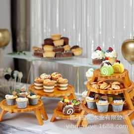 跨境实木甜品架森系婚礼装饰糕点纸杯蛋糕展示架可折叠甜品架果盘