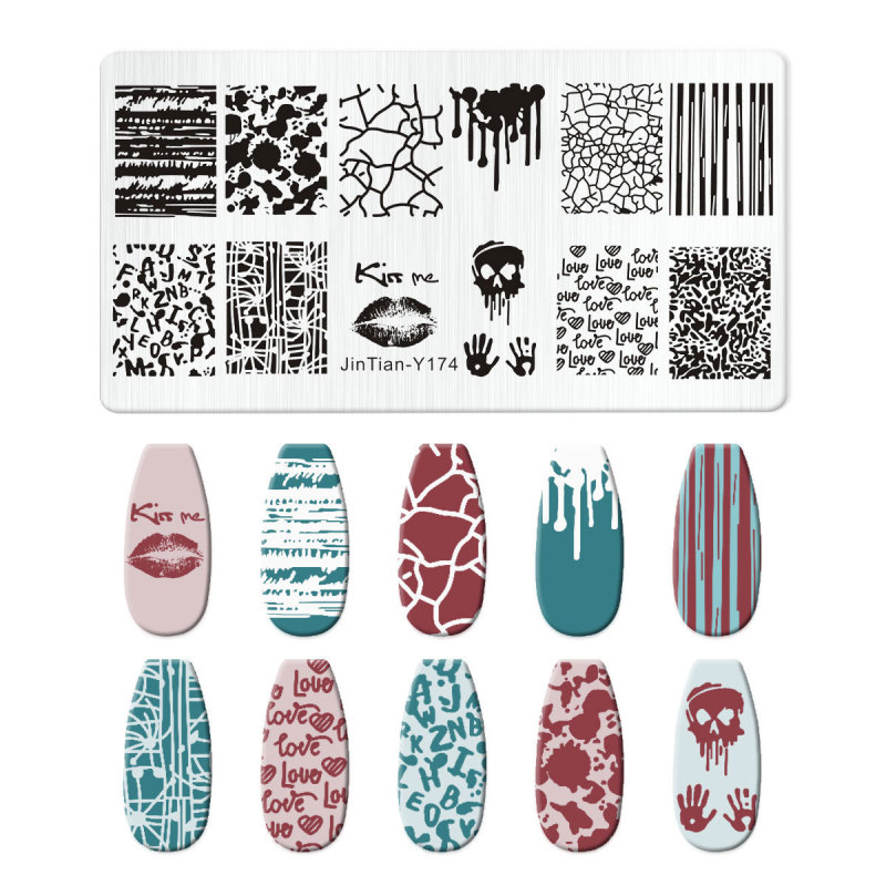 跨境美甲印花板格纹豹纹牛仔纹Nailplate不锈钢指甲复古模板转印|undefined