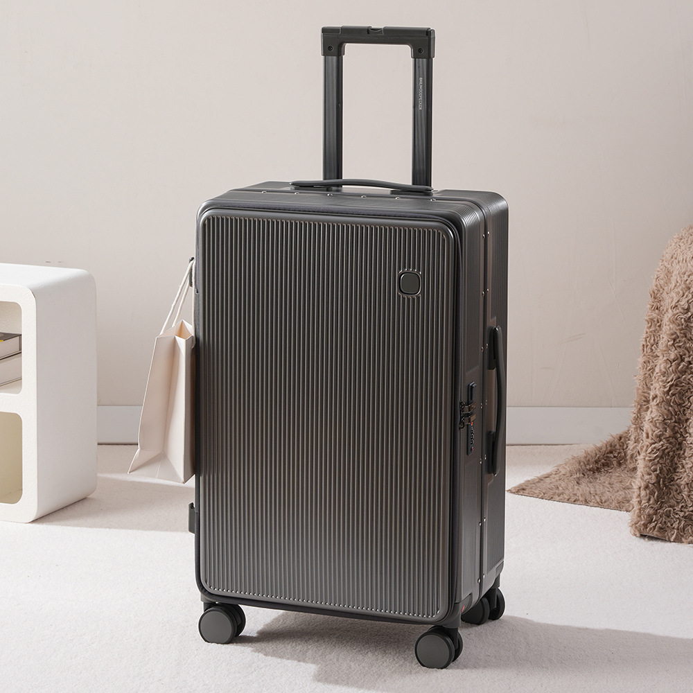 Baja de viaje con tapa abierta delantera, marco de aluminio grueso, caja de tracción, maleta de embarque, maleta con ruedas universales de gran capacidad, maleta