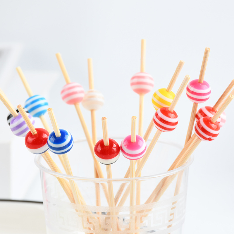 Fabricantes al por mayor de cuentas de bambú coloridas hamburguesas fijas horquilla sándwich horquilla horquilla desechable de frutas horquilla bocadillos