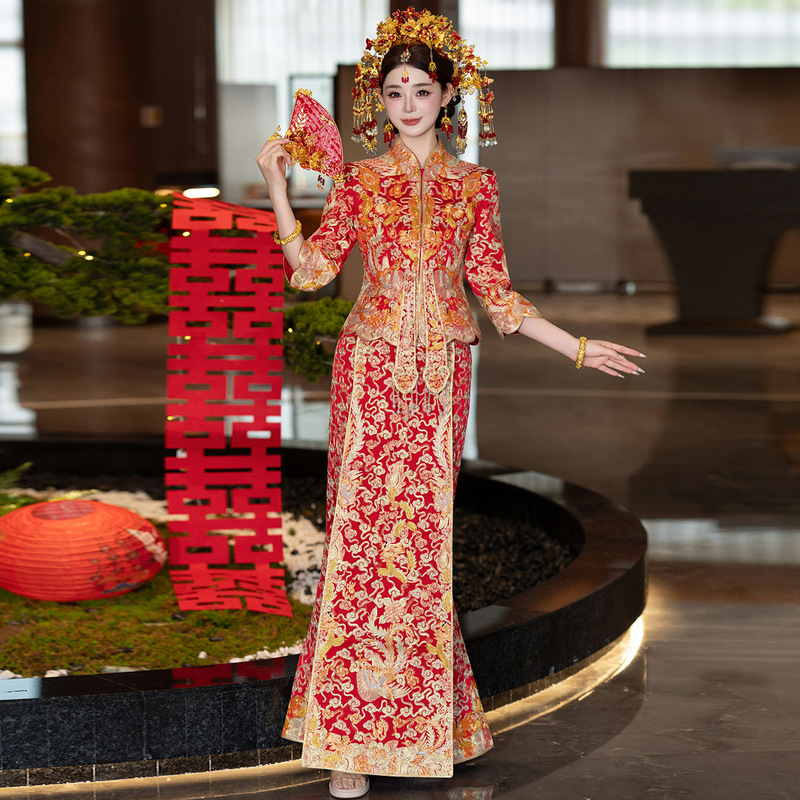 Dragon and Phoenix Gown, Traditional Chinese Wedding Dress, Xiuhe Suit, Bride's 2026 New Model, Wedding Attire, Toast Dress, Formal Dress, Slimming Wedding Dress, High-End Dragon and Phoenix Gown, Traditional Chinese Wedding Dress, Xiuhe Suit, Bride's 2026 New Model, Wedding Attire, Toast Dress, Formal Dress, Slimming Wedding Dress, High-End