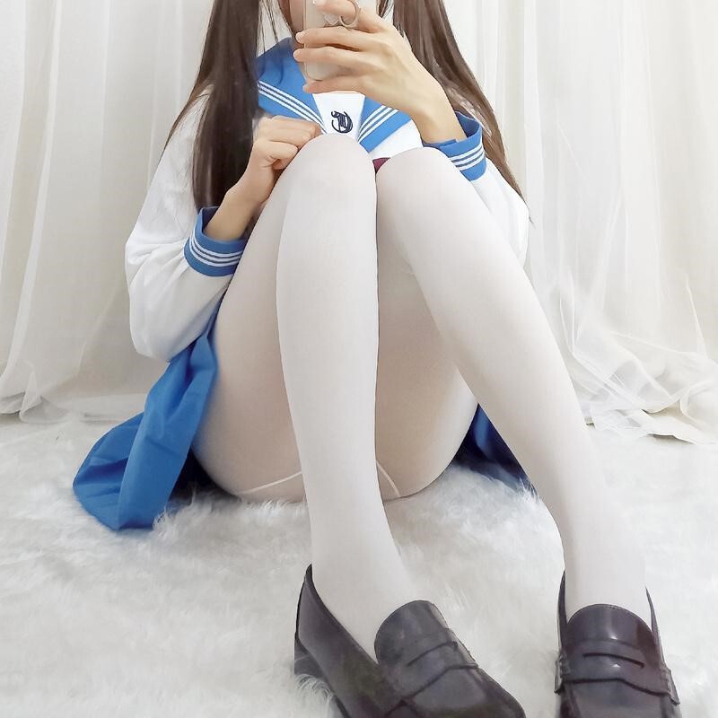 Japanese style milky white velvet bottoming pantyhose black stockings women's autumn and winter thickened warm soft girl spring and summer thin