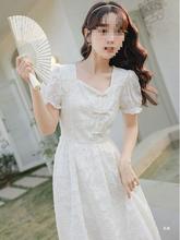 爆款法式茶歇温柔风白色连衣裙女装夏季新款气质超仙女裙子赫本风