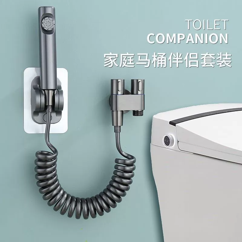 Набор для унитаза Gun Gray: спрей для смыва, смеситель с угловым клапаном на 1 вход и 2 выхода, оптовая продажа от производителя для домашнего использования.