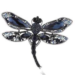 跨境新款歐美鑲鑽蜻蜓胸針高檔卡通動物水晶別針胸花絲巾扣防走光