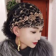 国境を越えて爆発した広縁刺繍高齢者帽子刺繍白髪洋気糸網髪帽子包頭ファッション髪飾り