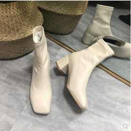 白色短靴女瘦瘦靴子女2025年新款高跟鞋网红透气马丁靴女夏季薄款