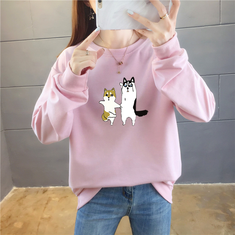 含棉外貿秋季批發女裝卡通薄款寬松衛衣女2021新款長袖圓領外套衫