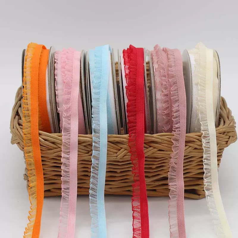 现货1.0cm单边木耳雪纱花边弹力带娃娃衣服装饰辅料家纺镶边材料