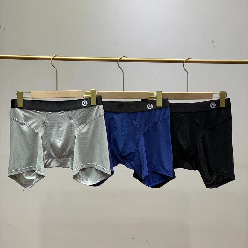 Foreign Trade Extended-Length Lulu Factory Direct Sale Lululemon Men's Boxer Briefs Cotton Spandex Shorts 3-Pack
