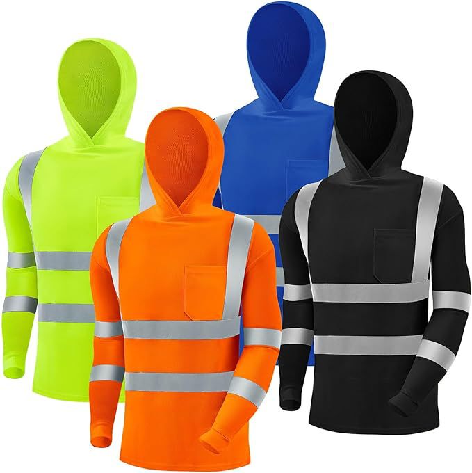 Work Shirt for Construction, Night Cycling, High Visibility, Quick-Drying, Multi-Color, Hooded, High-Reflective, Long-Sleeved